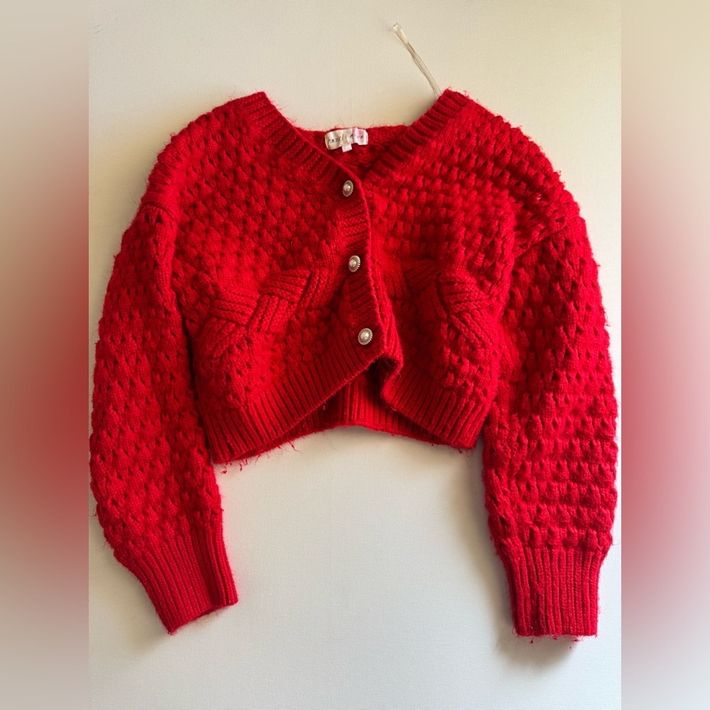 ✨Red Women's Cable Knit Cropped Sweater size M✨